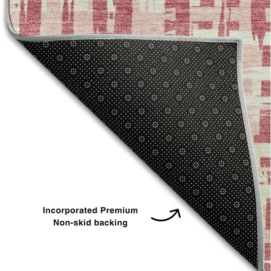 Blush Pink And Ivory Abstract Geometric Washable Area Rug With UV Protection Photo 6