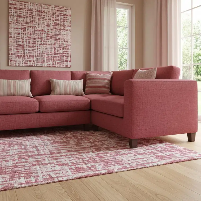 Blush Pink And Ivory Abstract Geometric Washable Area Rug With UV Protection Photo 2