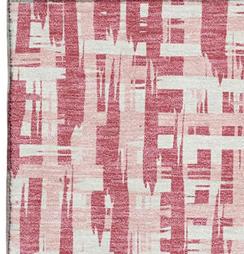 Blush Pink And Ivory Abstract Geometric Washable Area Rug With UV Protection Photo 3