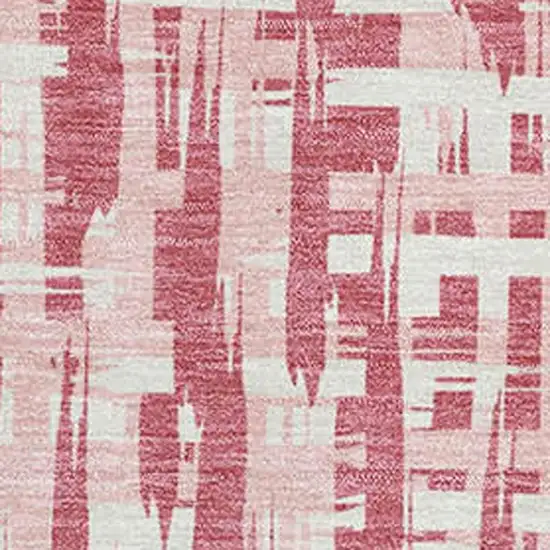 Blush Pink And Ivory Abstract Geometric Washable Area Rug With UV Protection Photo 2