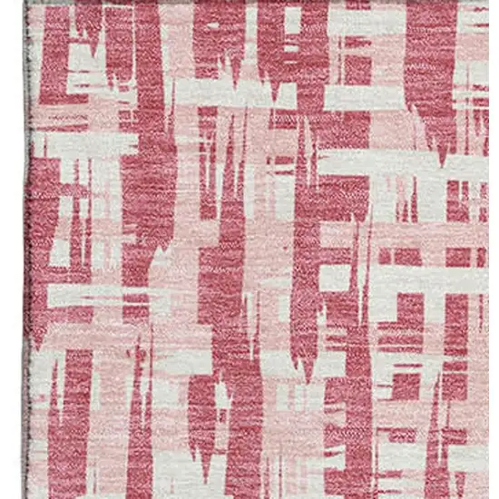 Blush Pink And Ivory Abstract Geometric Washable Area Rug With UV Protection Photo 3