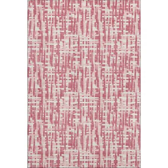 Blush Pink And Ivory Abstract Geometric Washable Area Rug With UV Protection Photo 1