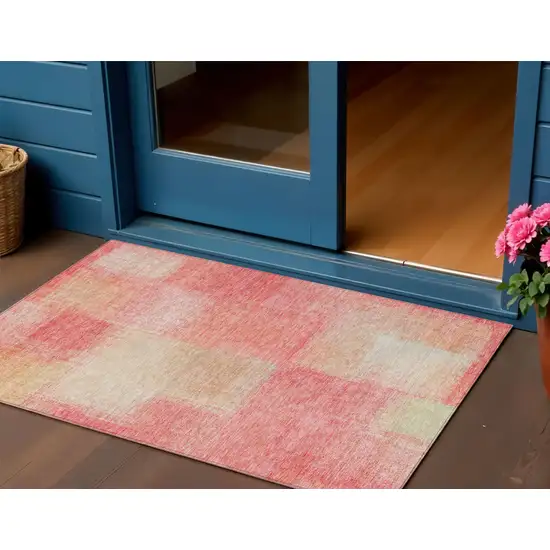 Blush Pink And Ivory Abstract Washable Indoor Outdoor Area Rug Photo 1