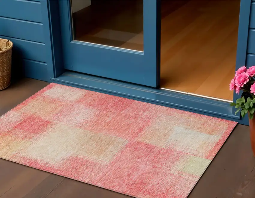 Blush Pink And Ivory Abstract Washable Indoor Outdoor Area Rug Photo 1