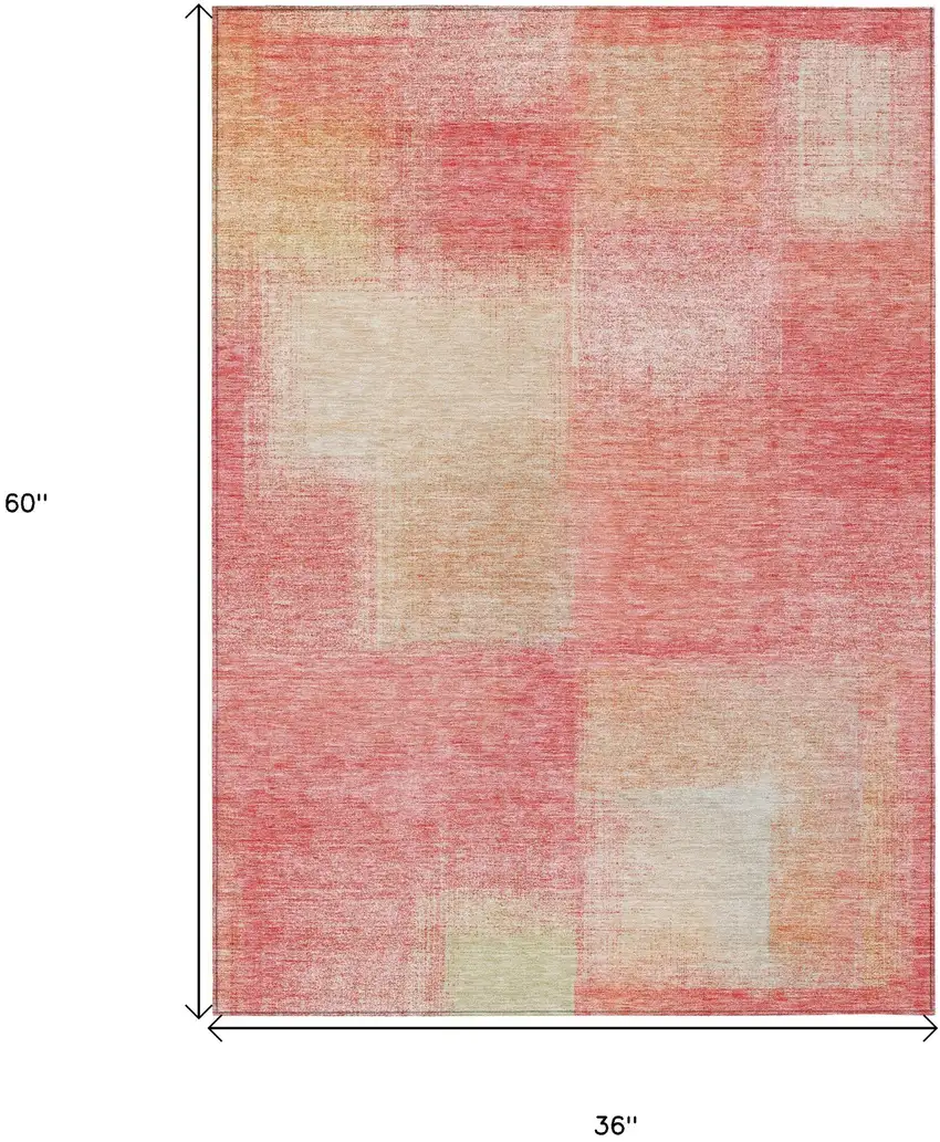 Blush Pink And Ivory Abstract Washable Indoor Outdoor Area Rug Photo 9