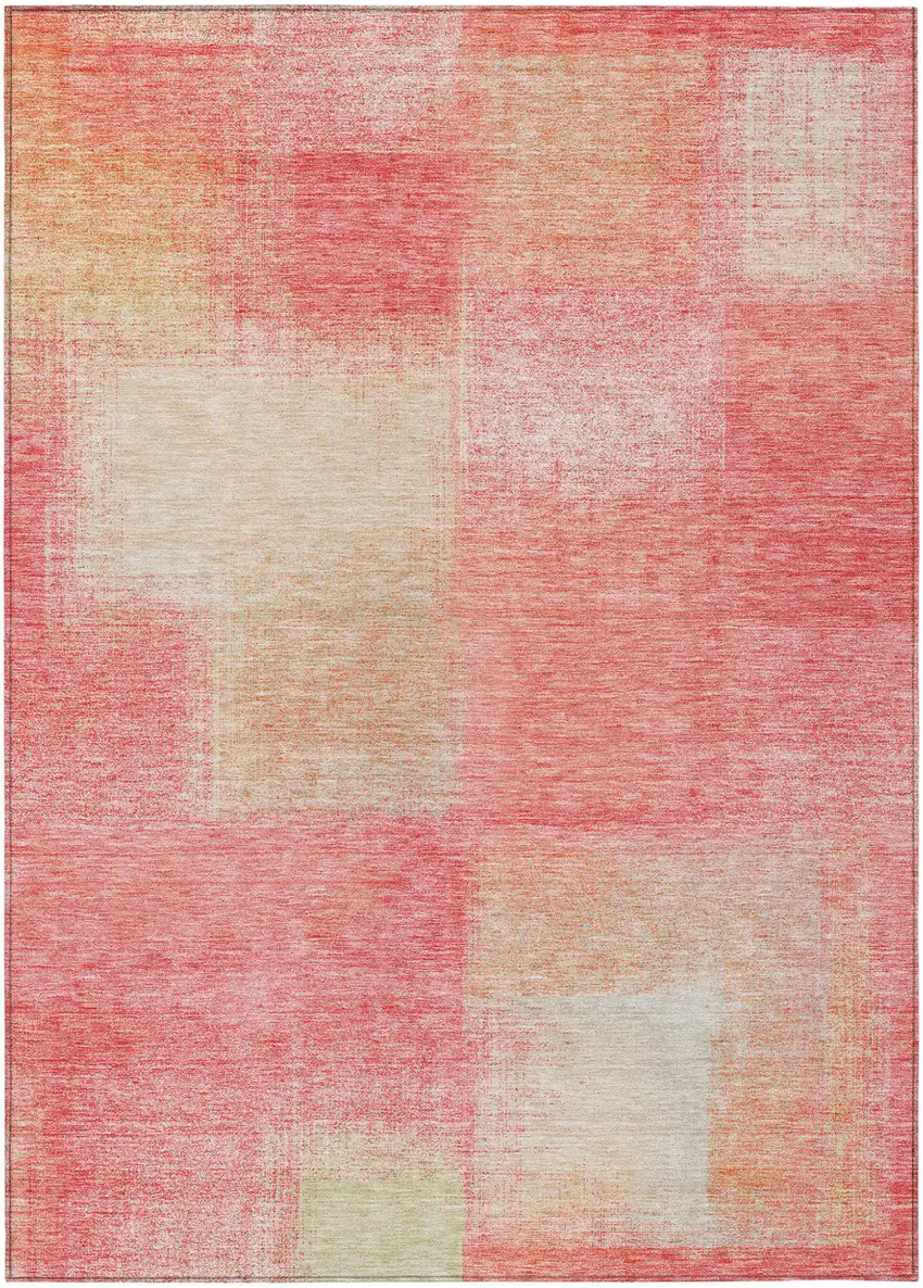 Blush Pink And Ivory Abstract Washable Indoor Outdoor Area Rug Photo 1