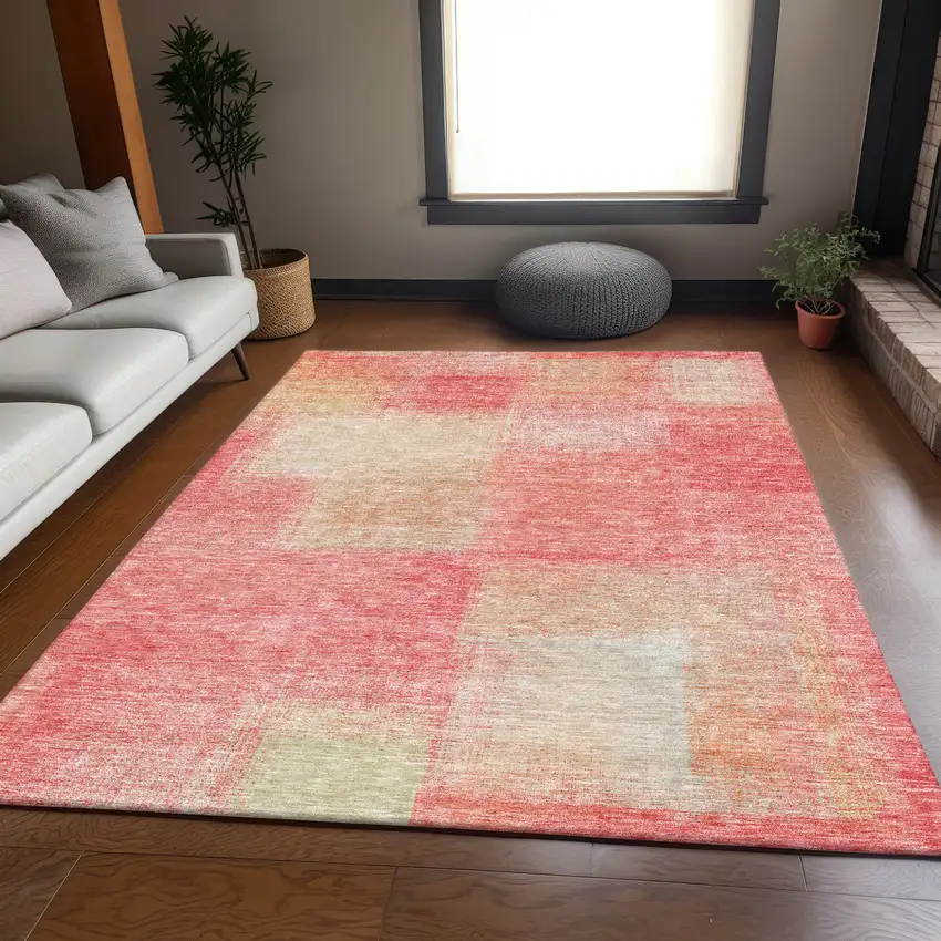 Blush Pink And Ivory Abstract Washable Indoor Outdoor Area Rug Photo 7
