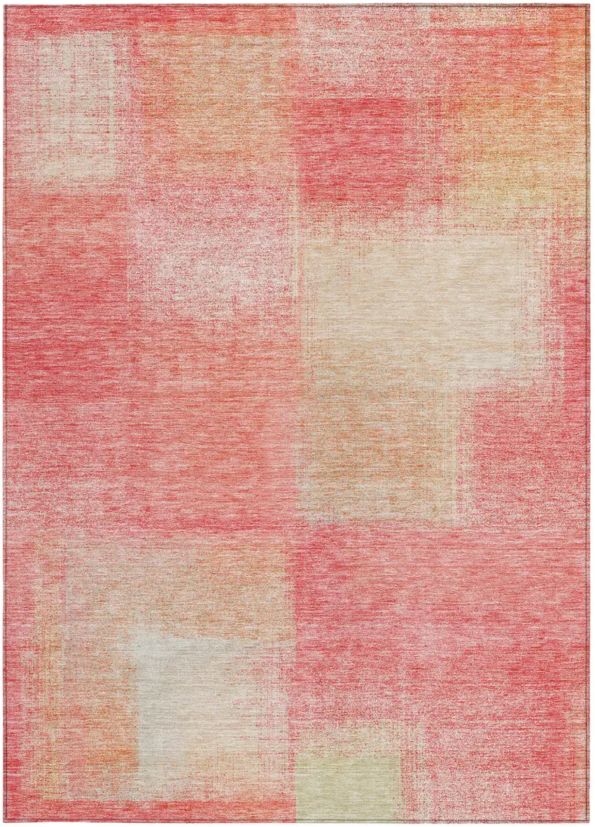 Blush Pink And Ivory Abstract Washable Indoor Outdoor Area Rug Photo 4