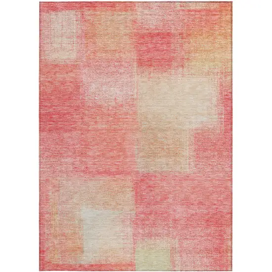 Blush Pink And Ivory Abstract Washable Indoor Outdoor Area Rug Photo 4