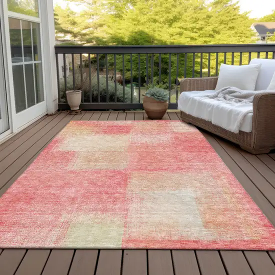 Blush Pink And Ivory Abstract Washable Indoor Outdoor Area Rug Photo 5
