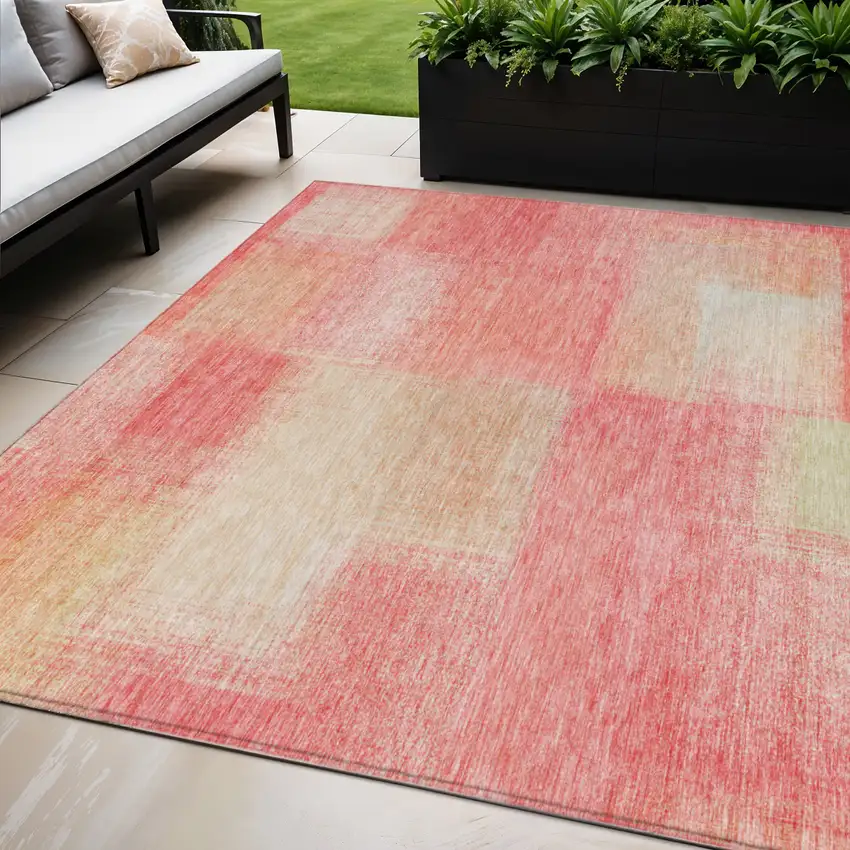 Blush Pink And Ivory Abstract Washable Indoor Outdoor Area Rug Photo 1