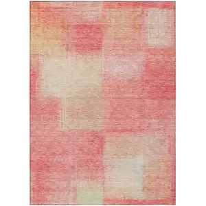 Photo of Blush Pink And Ivory Abstract Washable Indoor Outdoor Area Rug