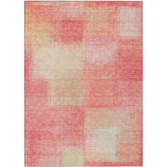 Blush Pink And Ivory Abstract Washable Indoor Outdoor Area Rug Photo 1