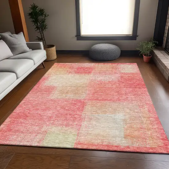 Blush Pink And Ivory Abstract Washable Indoor Outdoor Area Rug Photo 6