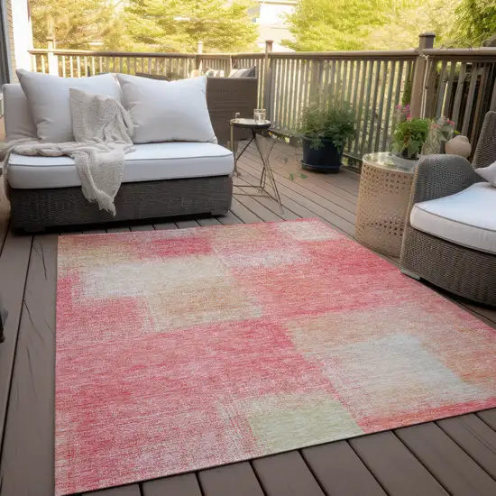 Blush Pink And Ivory Abstract Washable Indoor Outdoor Area Rug Photo 8