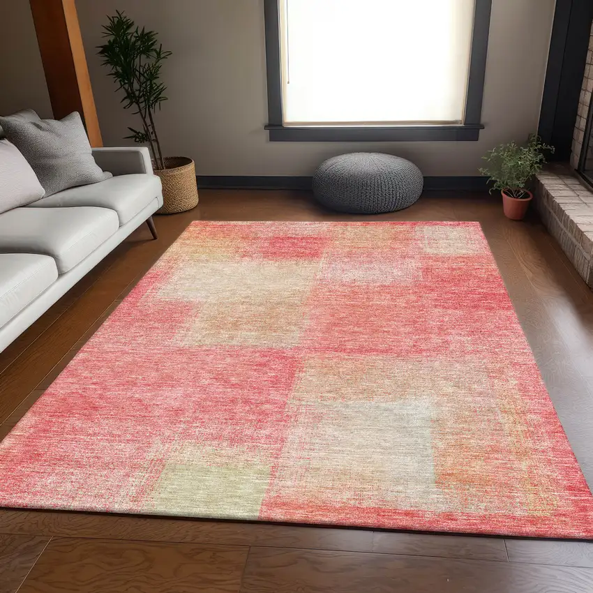 Blush Pink And Ivory Abstract Washable Indoor Outdoor Area Rug Photo 6