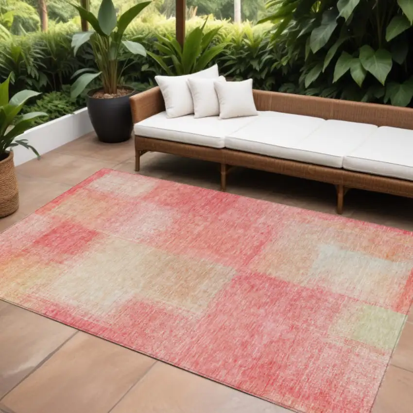 Blush Pink And Ivory Abstract Washable Indoor Outdoor Area Rug Photo 1