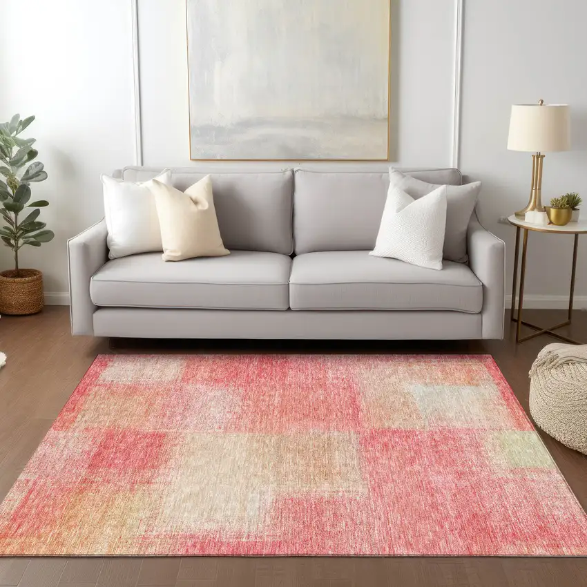 Blush Pink And Ivory Abstract Washable Indoor Outdoor Area Rug Photo 7
