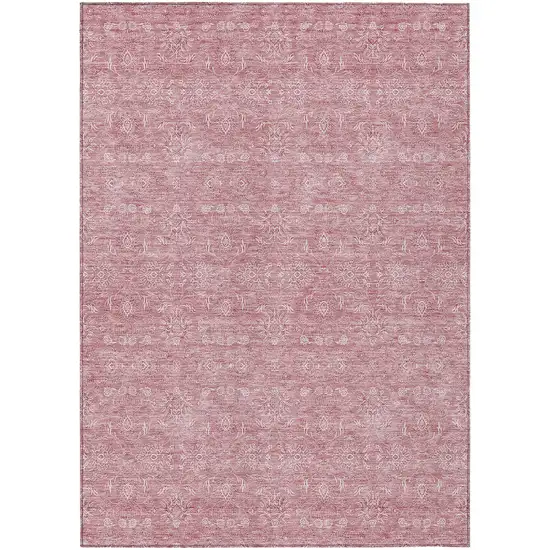Blush Pink And Ivory Floral Washable Indoor Outdoor Area Rug Photo 1