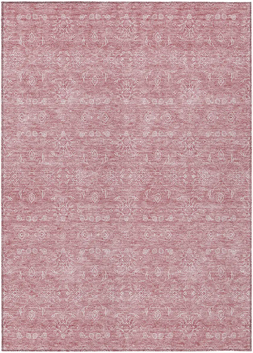 Blush Pink And Ivory Floral Washable Indoor Outdoor Area Rug Photo 1