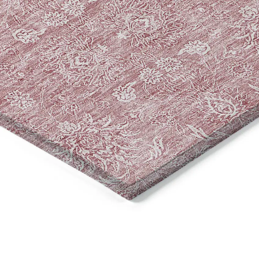 Blush Pink And Ivory Floral Washable Indoor Outdoor Area Rug Photo 2