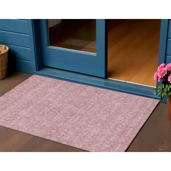 Blush Pink And Ivory Floral Washable Indoor Outdoor Area Rug Photo 1