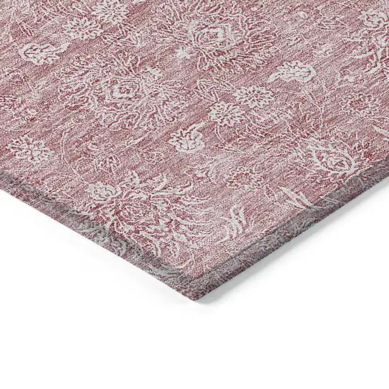 Blush Pink And Ivory Floral Washable Indoor Outdoor Area Rug Photo 2
