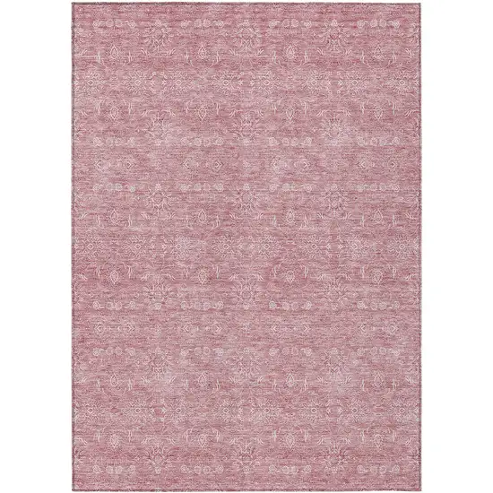 Blush Pink And Ivory Floral Washable Indoor Outdoor Area Rug Photo 1