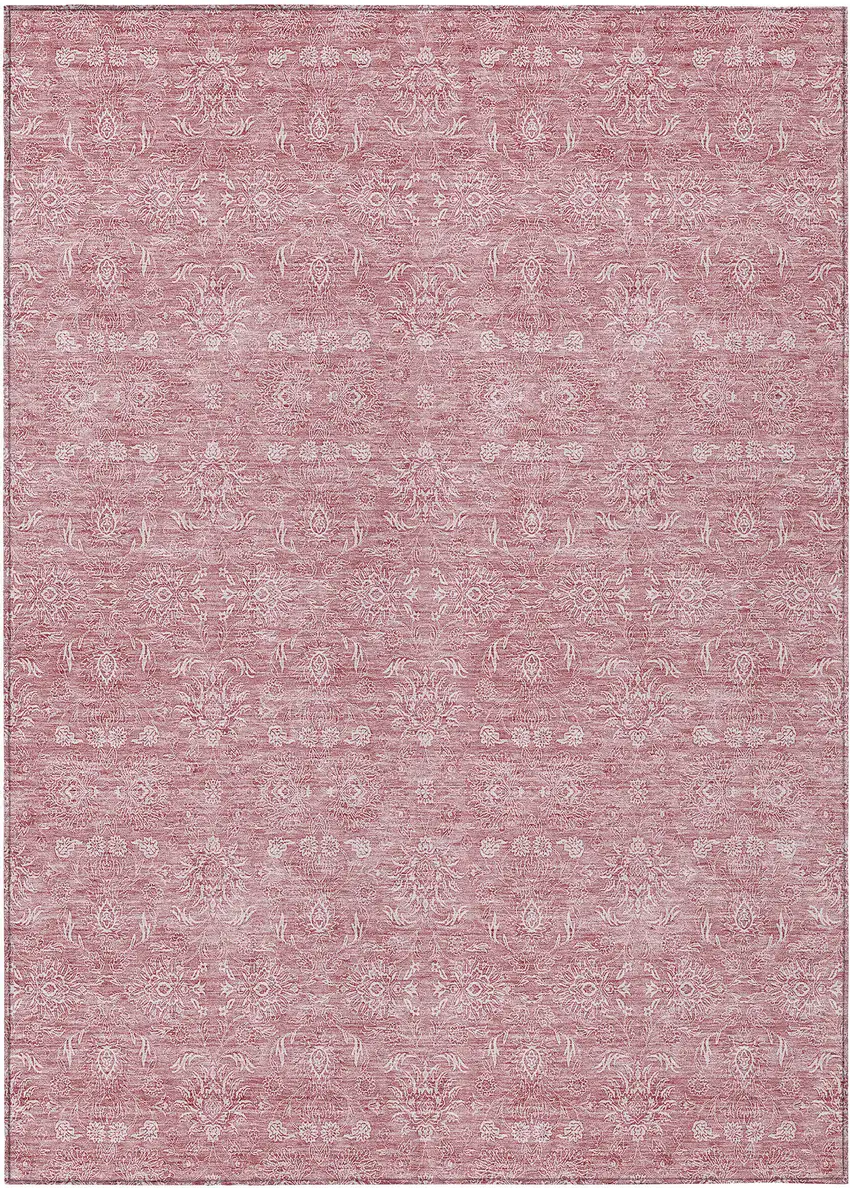 Blush Pink And Ivory Floral Washable Indoor Outdoor Area Rug Photo 1
