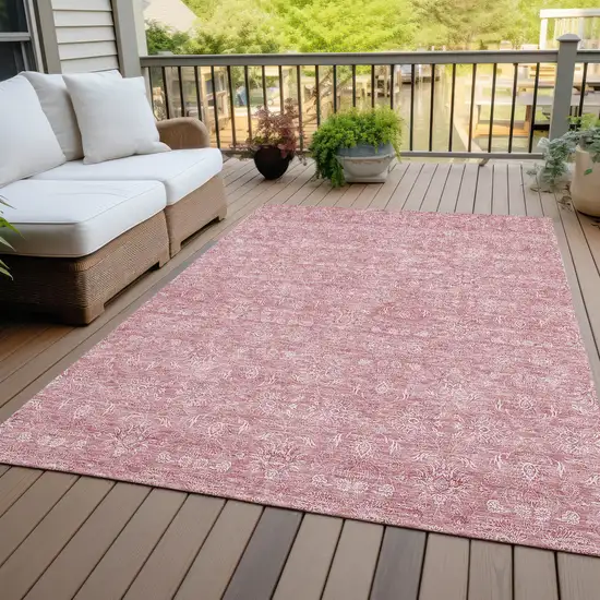 Blush Pink And Ivory Floral Washable Indoor Outdoor Area Rug Photo 6