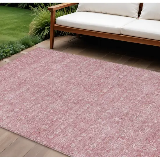 Blush Pink And Ivory Floral Washable Indoor Outdoor Area Rug Photo 1