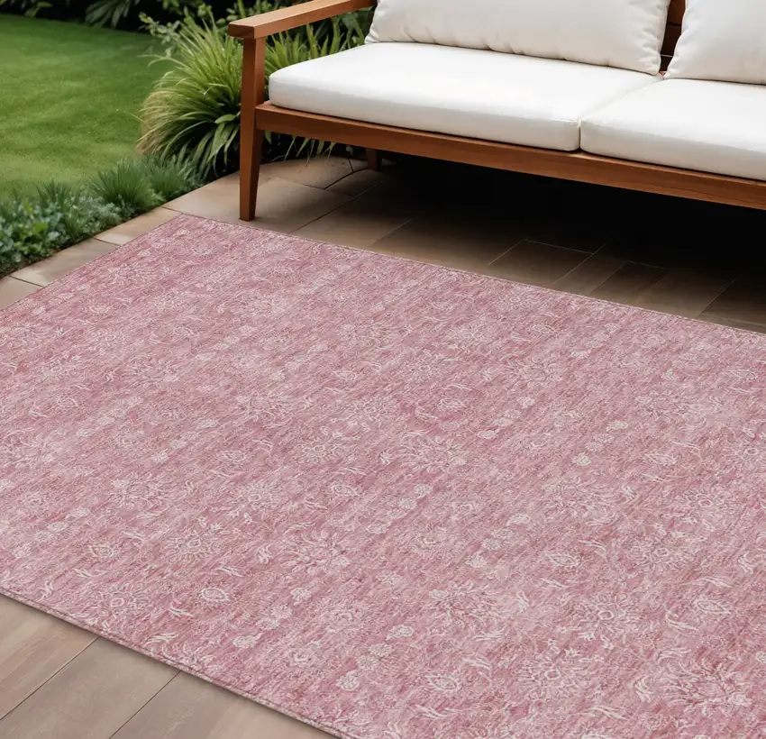 Blush Pink And Ivory Floral Washable Indoor Outdoor Area Rug Photo 1