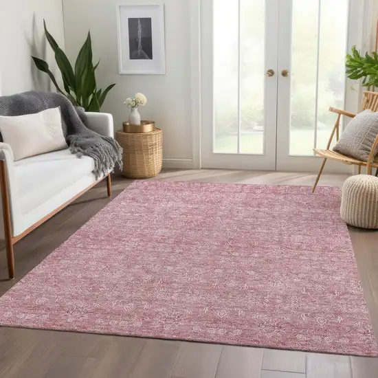 Blush Pink And Ivory Floral Washable Indoor Outdoor Area Rug Photo 6