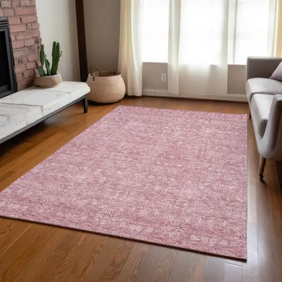 Blush Pink And Ivory Floral Washable Indoor Outdoor Area Rug Photo 7