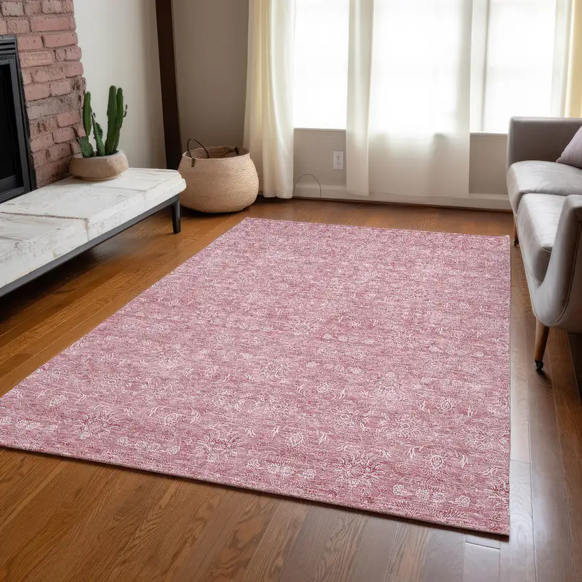 Blush Pink And Ivory Floral Washable Indoor Outdoor Area Rug Photo 7
