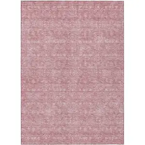 Photo of Blush Pink And Ivory Floral Washable Indoor Outdoor Area Rug