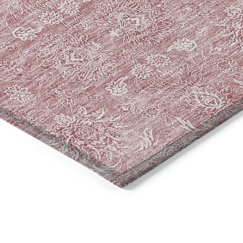 Blush Pink And Ivory Floral Washable Indoor Outdoor Area Rug Photo 2