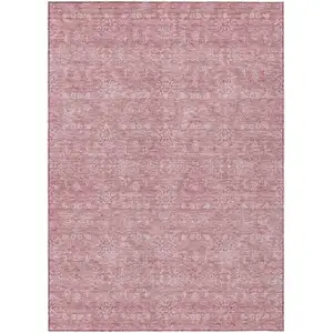 Photo of Blush Pink And Ivory Floral Washable Indoor Outdoor Area Rug