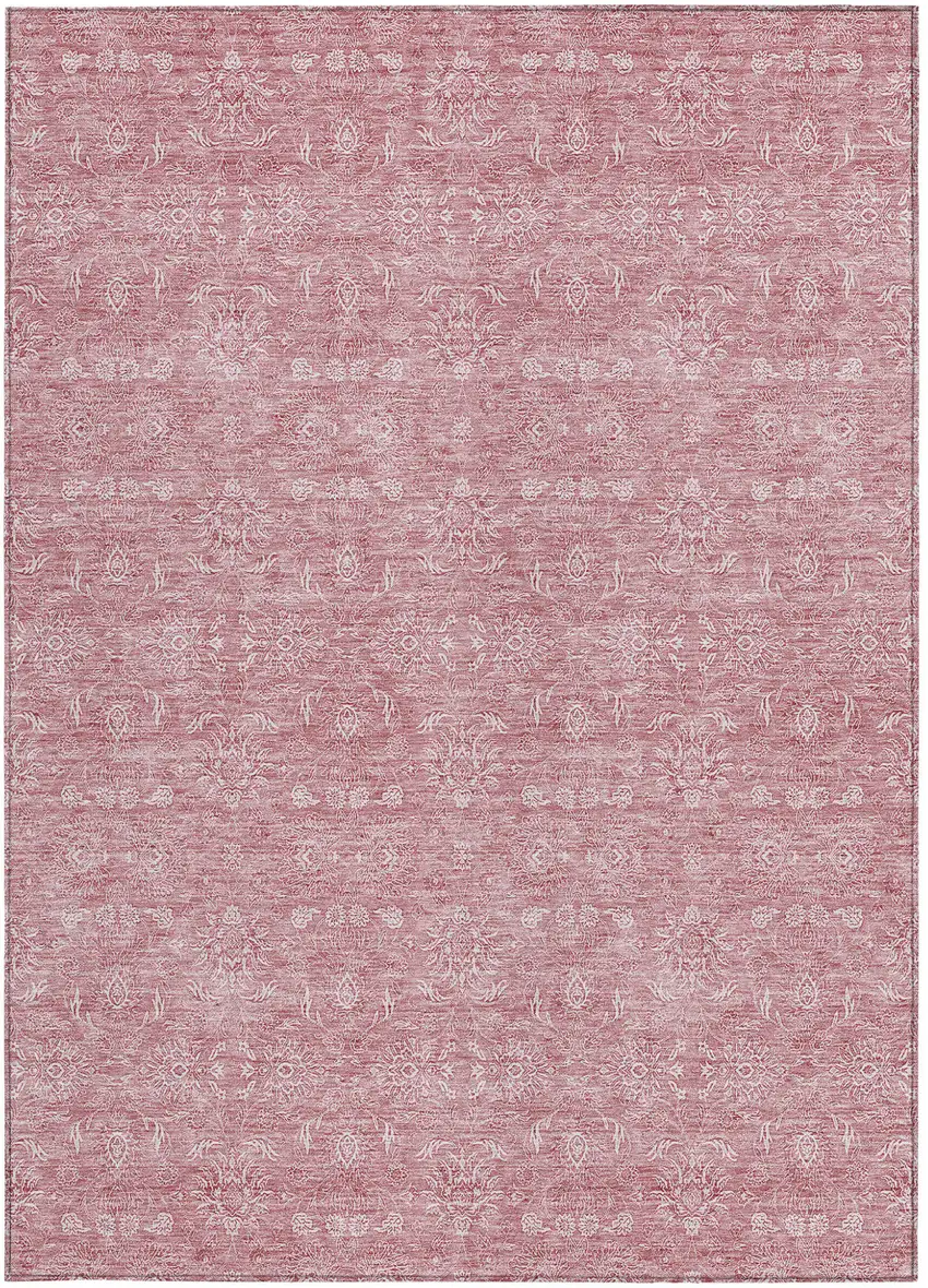 Blush Pink And Ivory Floral Washable Indoor Outdoor Area Rug Photo 4