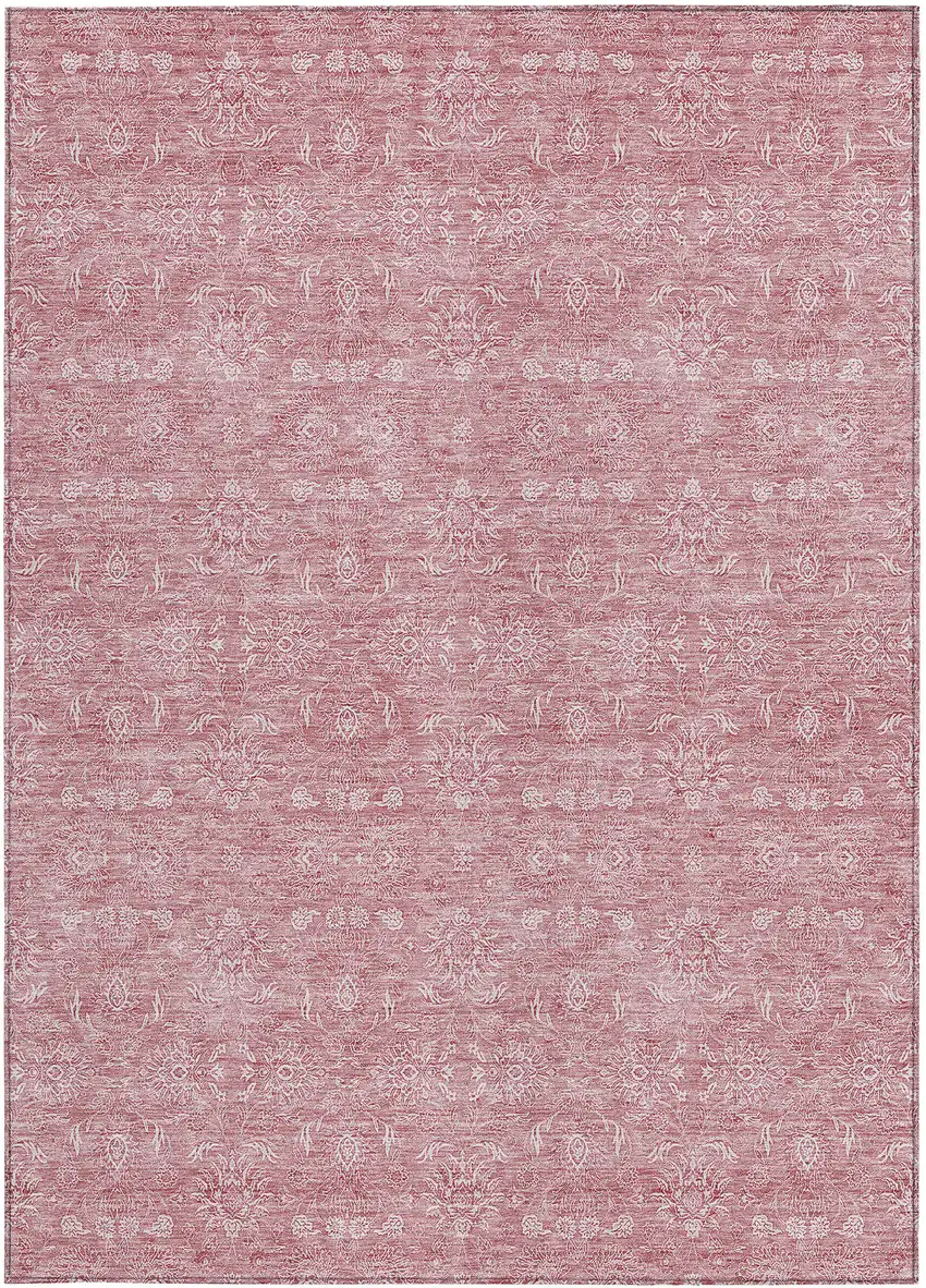 Blush Pink And Ivory Floral Washable Indoor Outdoor Area Rug Photo 4