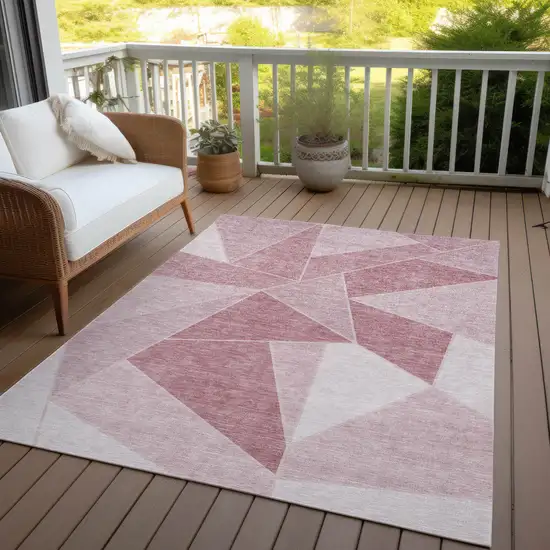 Blush Pink And Ivory Geometric Washable Indoor Outdoor Area Rug Photo 8