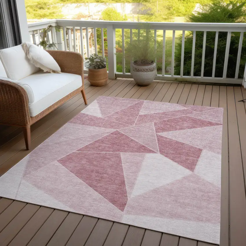 Blush Pink And Ivory Geometric Washable Indoor Outdoor Area Rug Photo 8