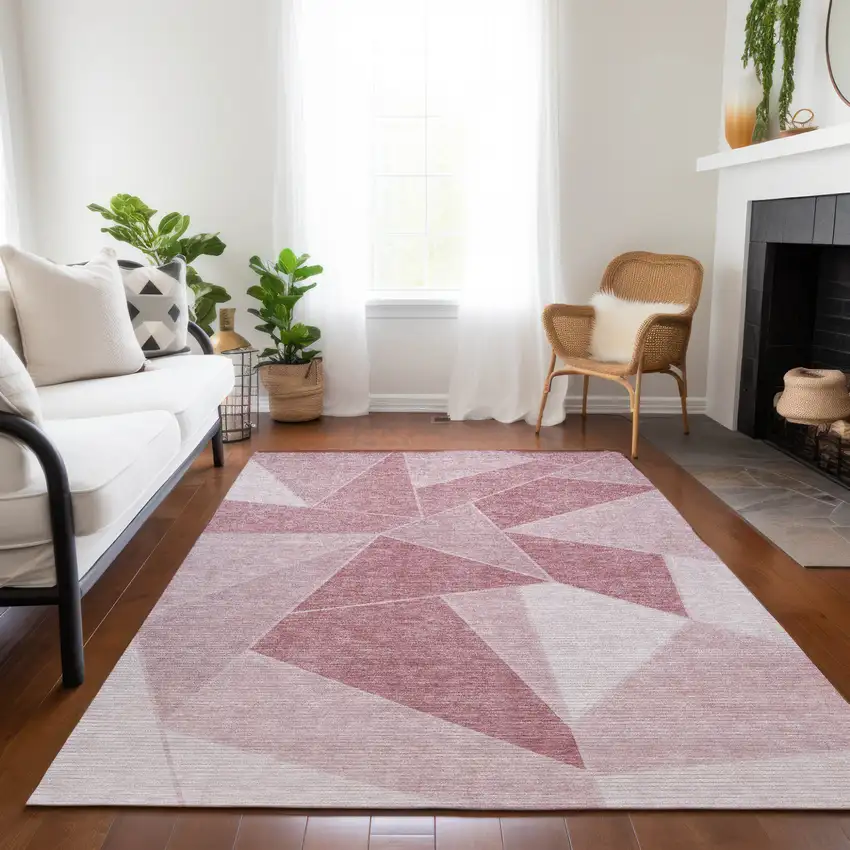 Blush Pink And Ivory Geometric Washable Indoor Outdoor Area Rug Photo 9