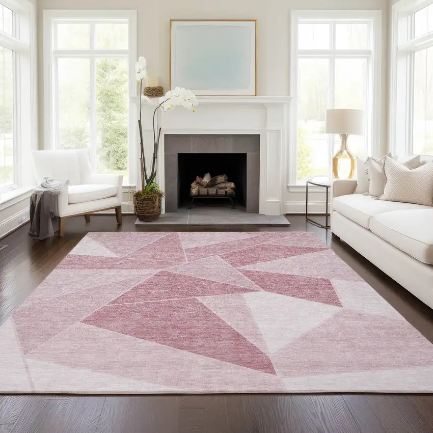 Blush Pink And Ivory Geometric Washable Indoor Outdoor Area Rug Photo 9