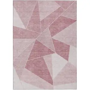 Photo of Blush Pink And Ivory Geometric Washable Indoor Outdoor Area Rug