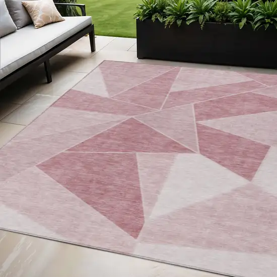 Blush Pink And Ivory Geometric Washable Indoor Outdoor Area Rug Photo 1