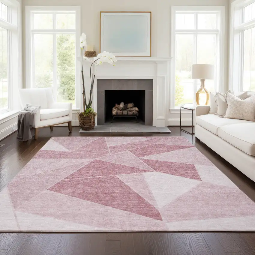 Blush Pink And Ivory Geometric Washable Indoor Outdoor Area Rug Photo 8