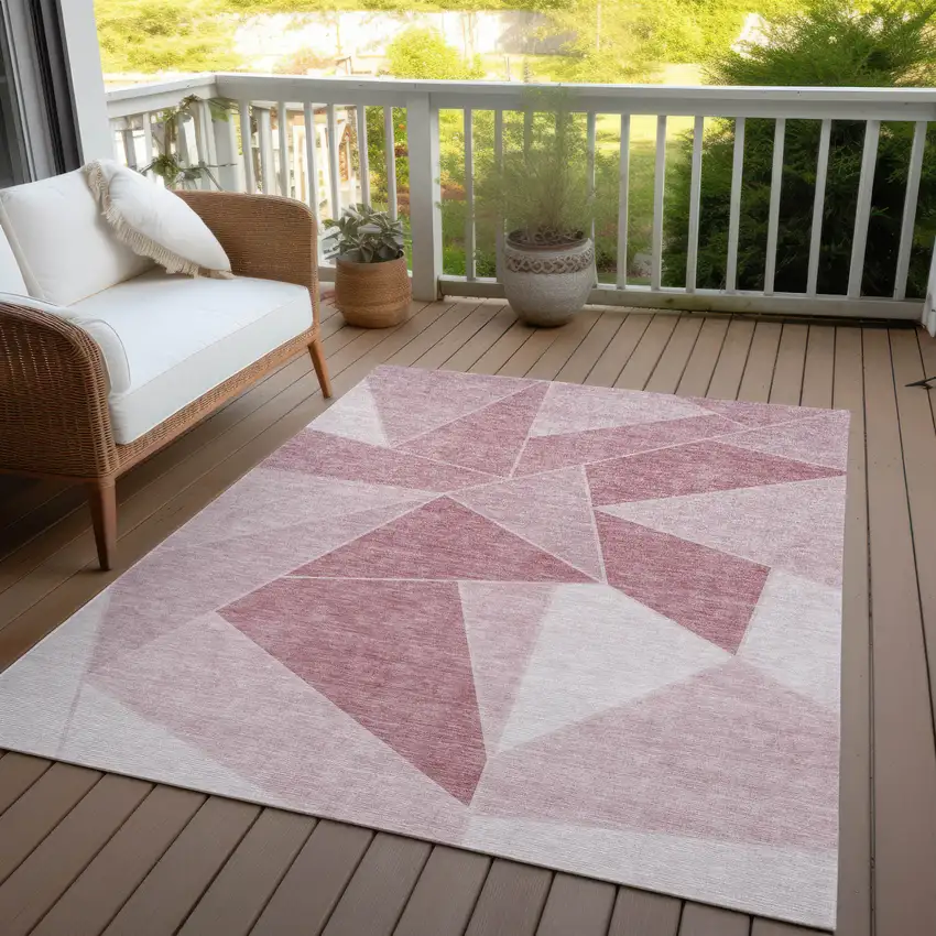 Blush Pink And Ivory Geometric Washable Indoor Outdoor Area Rug Photo 7