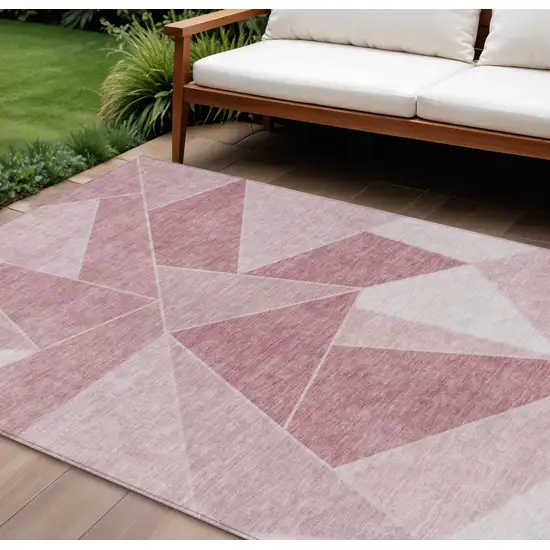 Blush Pink And Ivory Geometric Washable Indoor Outdoor Area Rug Photo 1