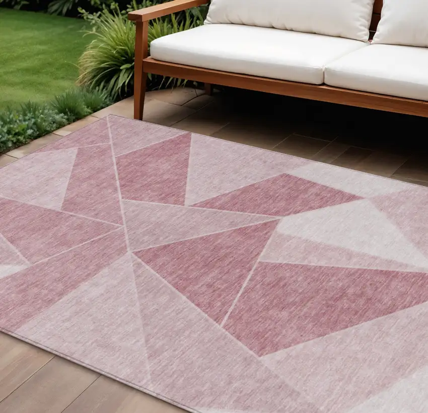 Blush Pink And Ivory Geometric Washable Indoor Outdoor Area Rug Photo 1